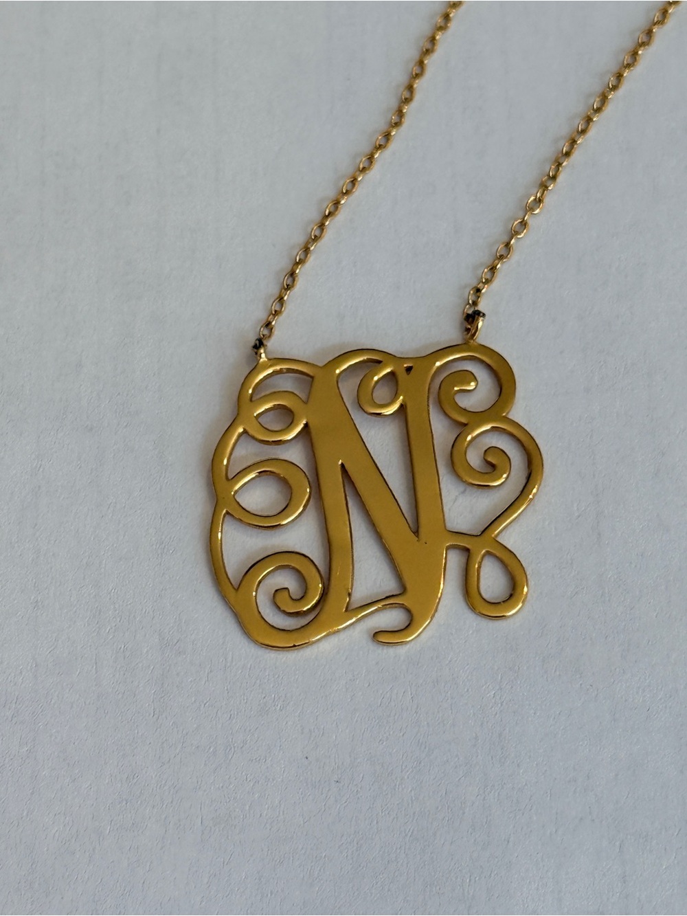 Gold Monogram 'N' Pendant Necklace - Elegant Script Initial.